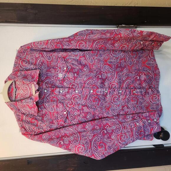 Cinch Tops - Cinch Women's Pink Paisley Western Pearl Snap Long Sleeve Shirt-Size XL